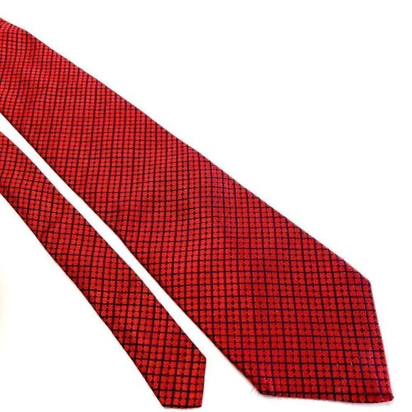 Jos A Bank Signature‎ Collection Silk Tie Woven Red Black Check Wide - Picture 1 of 7